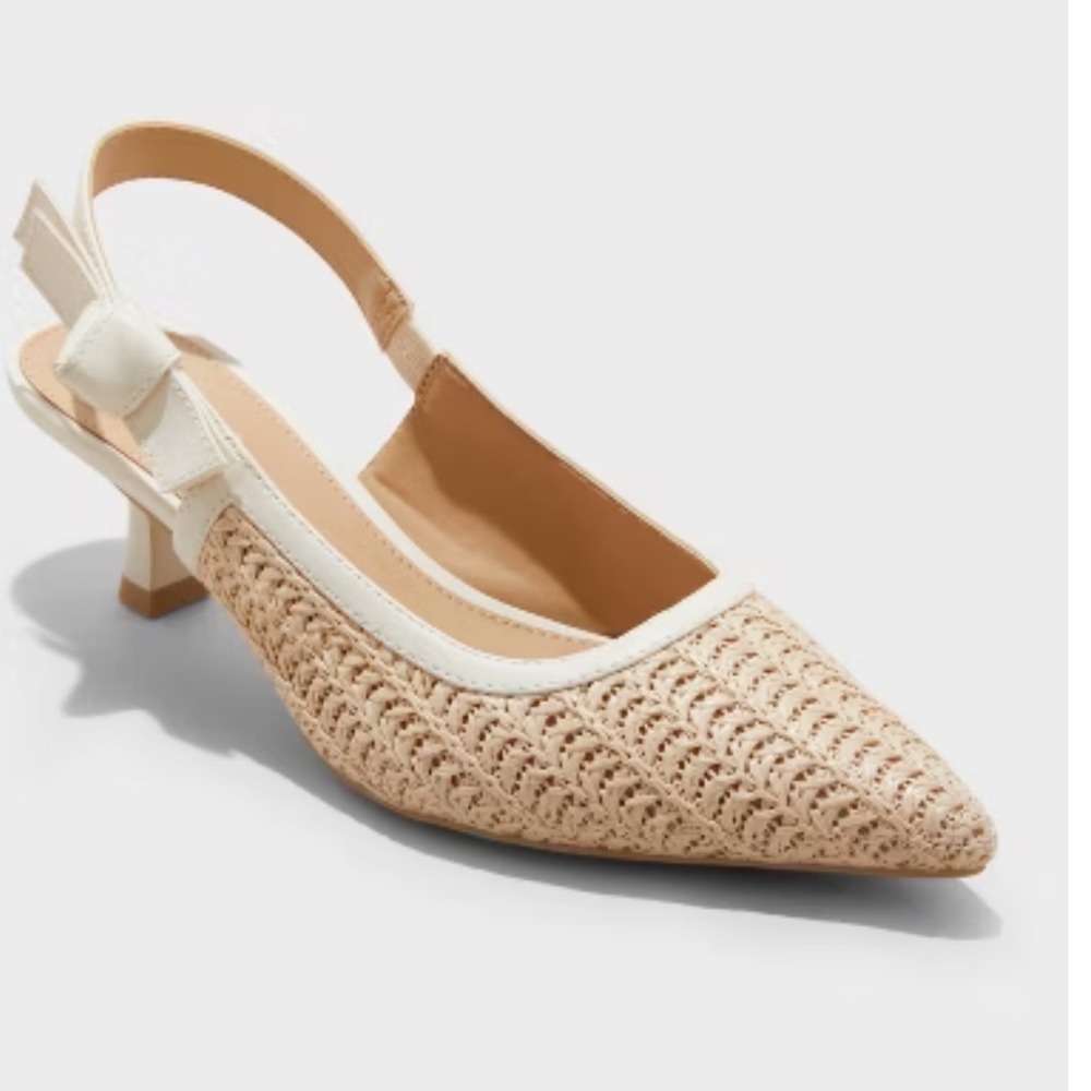 a new day Cream and White Pointed Slingback Heels